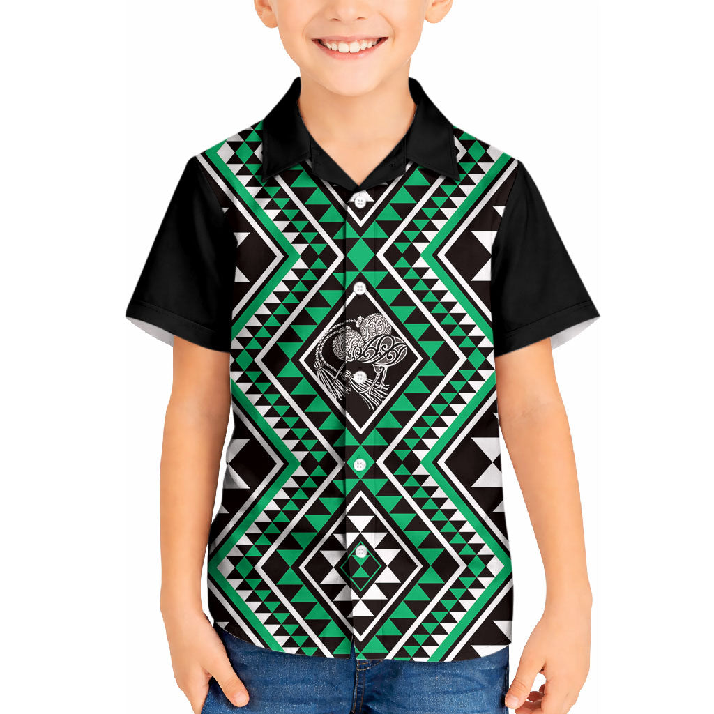 New Zealand Kakariki Taniko Motifs Kid Hawaiian Shirt Maori Poi Dance Costume Inspired