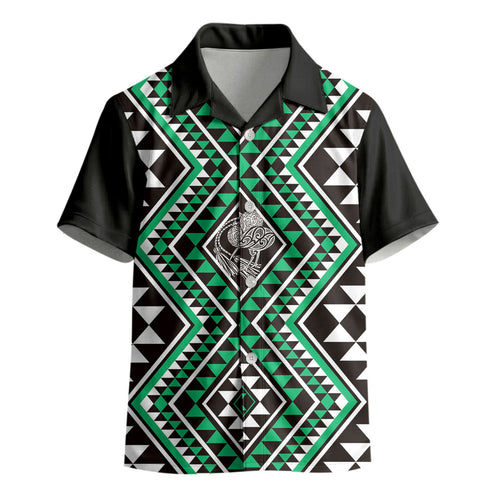 New Zealand Kakariki Taniko Motifs Kid Hawaiian Shirt Maori Poi Dance Costume Inspired