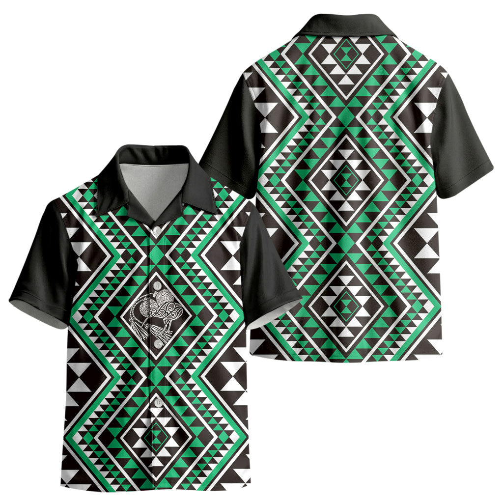 New Zealand Kakariki Taniko Motifs Kid Hawaiian Shirt Maori Poi Dance Costume Inspired