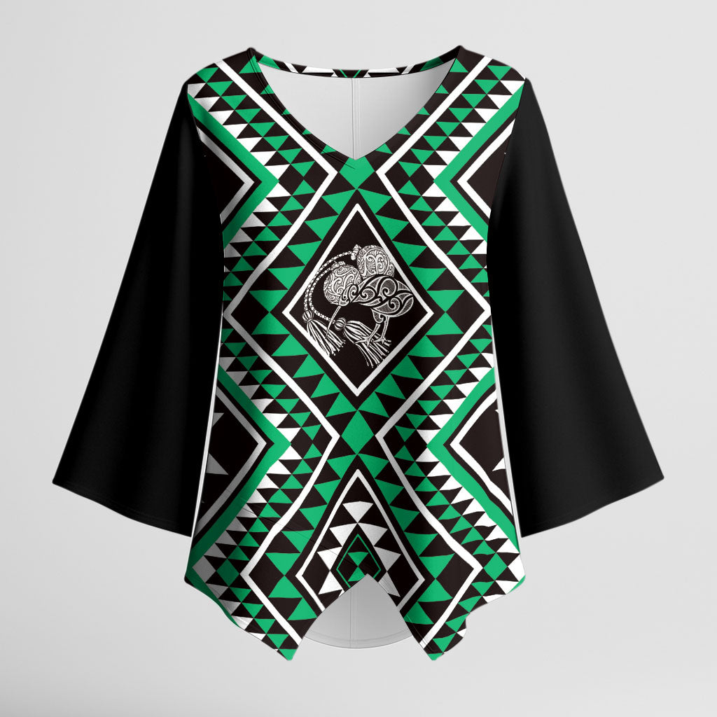 New Zealand Kakariki Taniko Motifs Kimono Sleeve Blouse Maori Poi Dance Costume Inspired