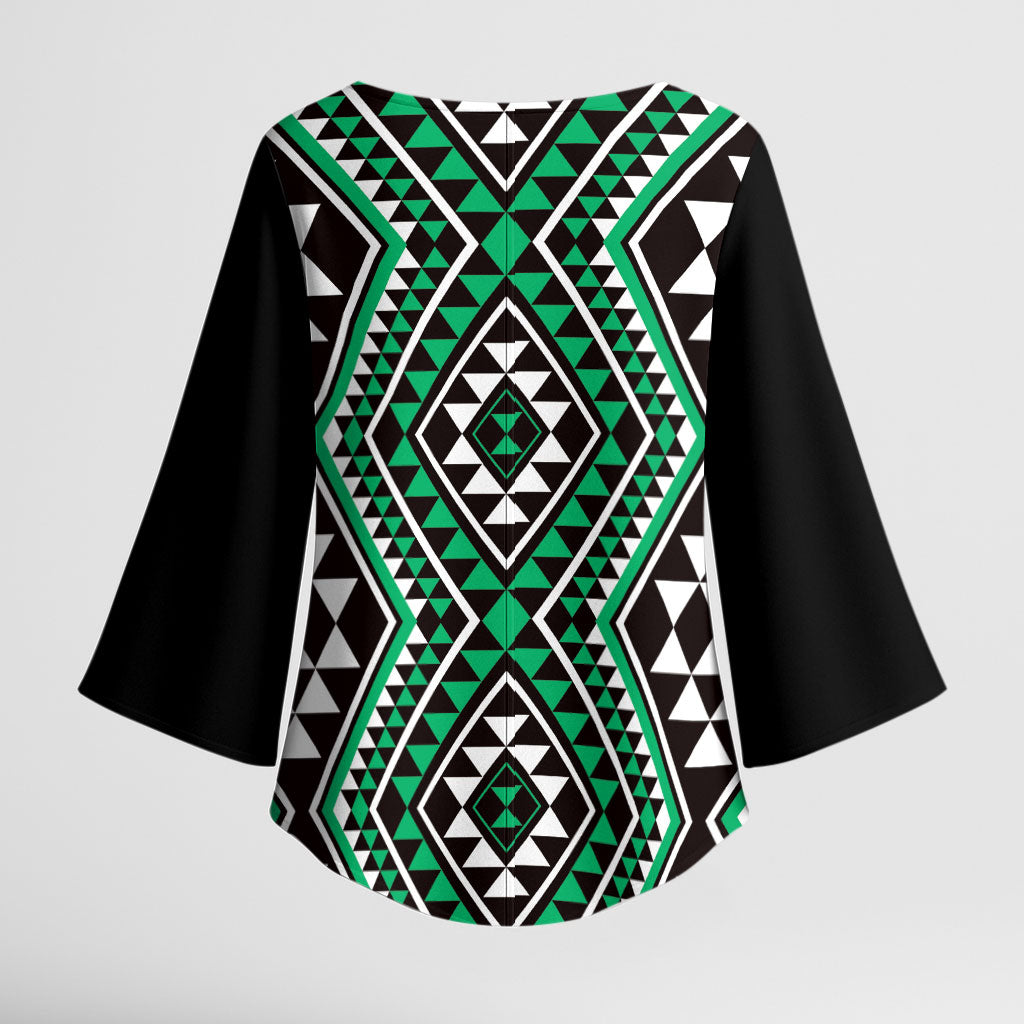 New Zealand Kakariki Taniko Motifs Kimono Sleeve Blouse Maori Poi Dance Costume Inspired