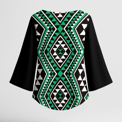 New Zealand Kakariki Taniko Motifs Kimono Sleeve Blouse Maori Poi Dance Costume Inspired