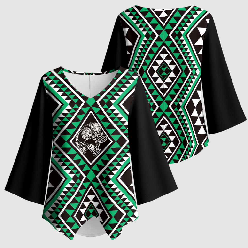 New Zealand Kakariki Taniko Motifs Kimono Sleeve Blouse Maori Poi Dance Costume Inspired