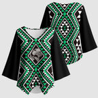New Zealand Kakariki Taniko Motifs Kimono Sleeve Blouse Maori Poi Dance Costume Inspired