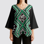 New Zealand Kakariki Taniko Motifs Kimono Sleeve Blouse Maori Poi Dance Costume Inspired