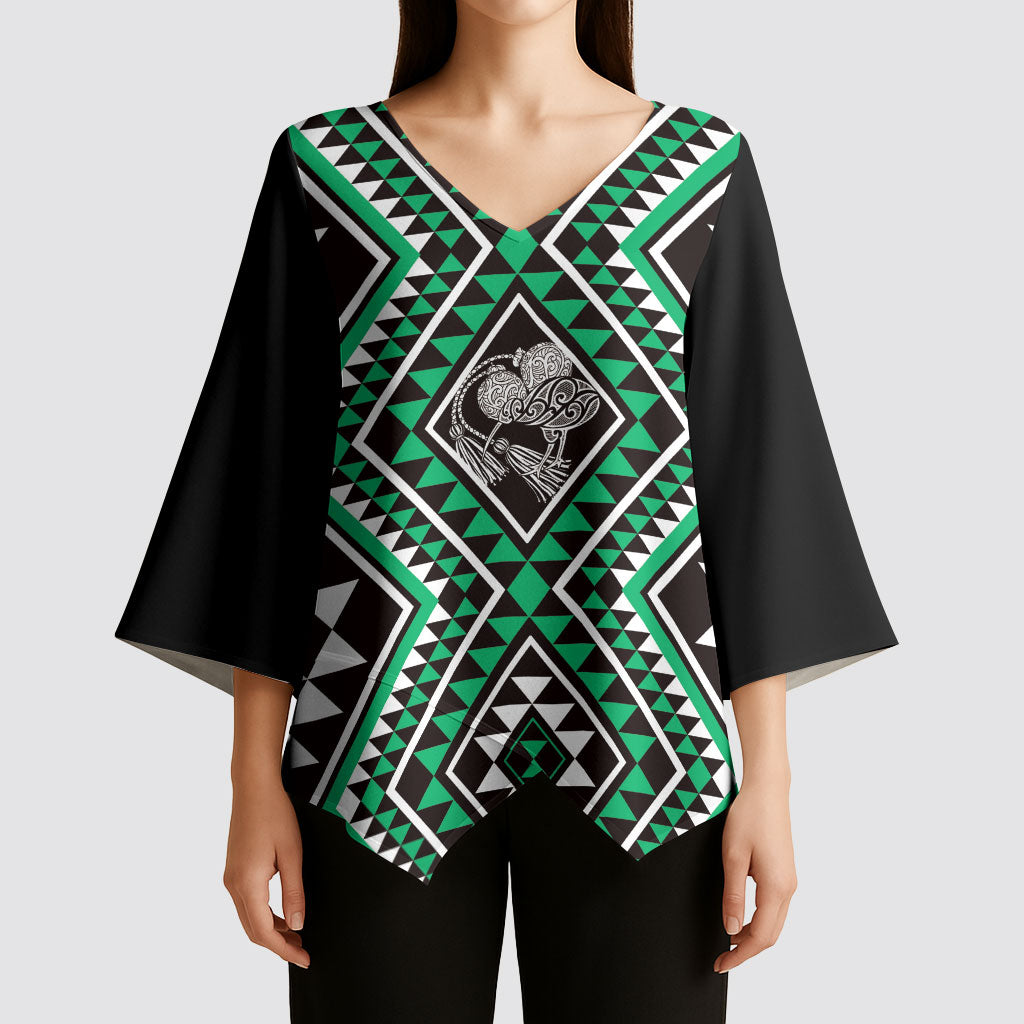 New Zealand Kakariki Taniko Motifs Kimono Sleeve Blouse Maori Poi Dance Costume Inspired