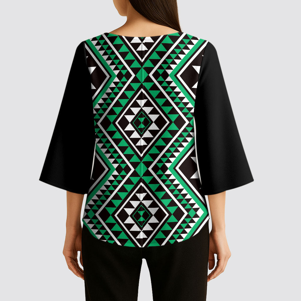 New Zealand Kakariki Taniko Motifs Kimono Sleeve Blouse Maori Poi Dance Costume Inspired