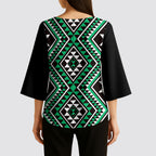New Zealand Kakariki Taniko Motifs Kimono Sleeve Blouse Maori Poi Dance Costume Inspired