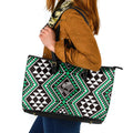 New Zealand Kakariki Taniko Motifs Leather Tote Bag Maori Poi Dance Costume Inspired