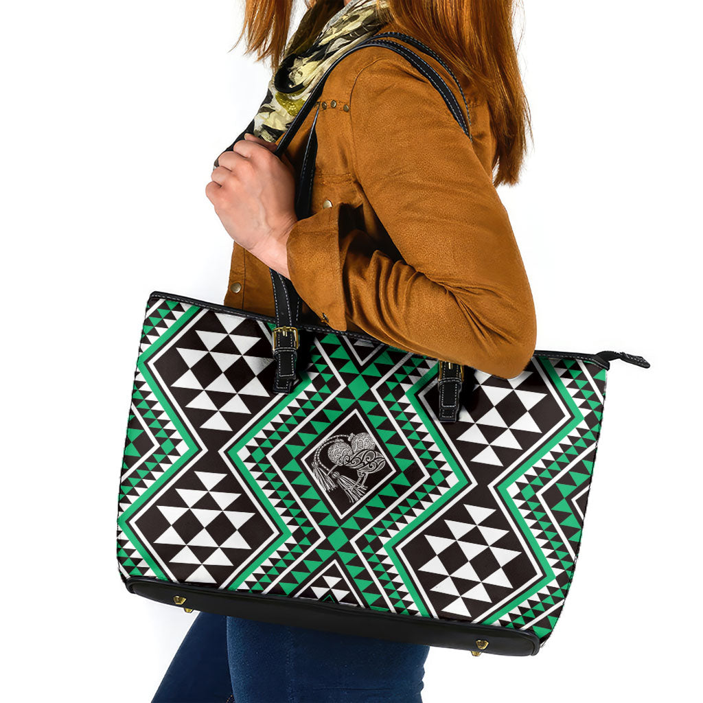 New Zealand Kakariki Taniko Motifs Leather Tote Bag Maori Poi Dance Costume Inspired
