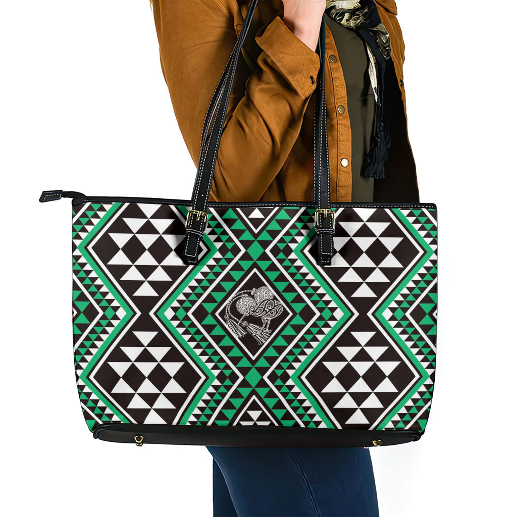 New Zealand Kakariki Taniko Motifs Leather Tote Bag Maori Poi Dance Costume Inspired