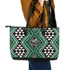 New Zealand Kakariki Taniko Motifs Leather Tote Bag Maori Poi Dance Costume Inspired