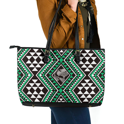 New Zealand Kakariki Taniko Motifs Leather Tote Bag Maori Poi Dance Costume Inspired