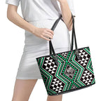 New Zealand Kakariki Taniko Motifs Leather Tote Bag Maori Poi Dance Costume Inspired