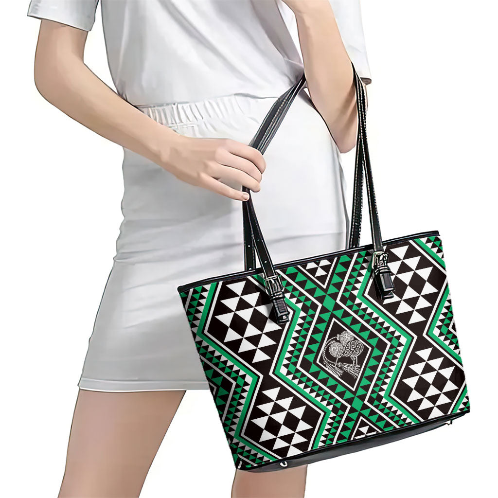 New Zealand Kakariki Taniko Motifs Leather Tote Bag Maori Poi Dance Costume Inspired