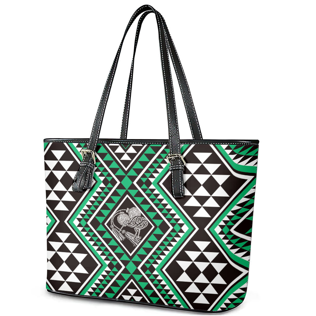 New Zealand Kakariki Taniko Motifs Leather Tote Bag Maori Poi Dance Costume Inspired