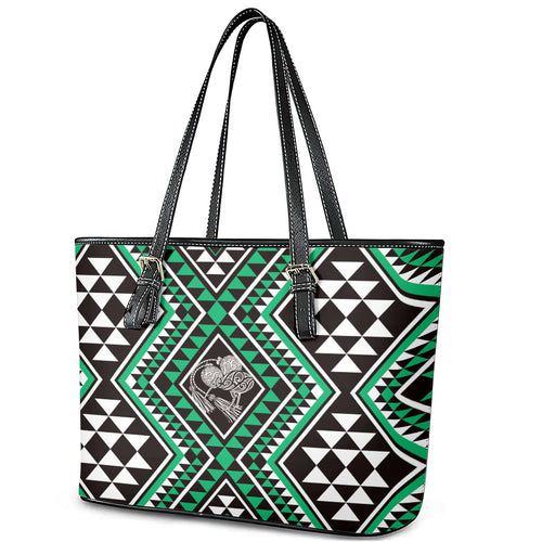 New Zealand Kakariki Taniko Motifs Leather Tote Bag Maori Poi Dance Costume Inspired