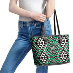 New Zealand Kakariki Taniko Motifs Leather Tote Bag Maori Poi Dance Costume Inspired
