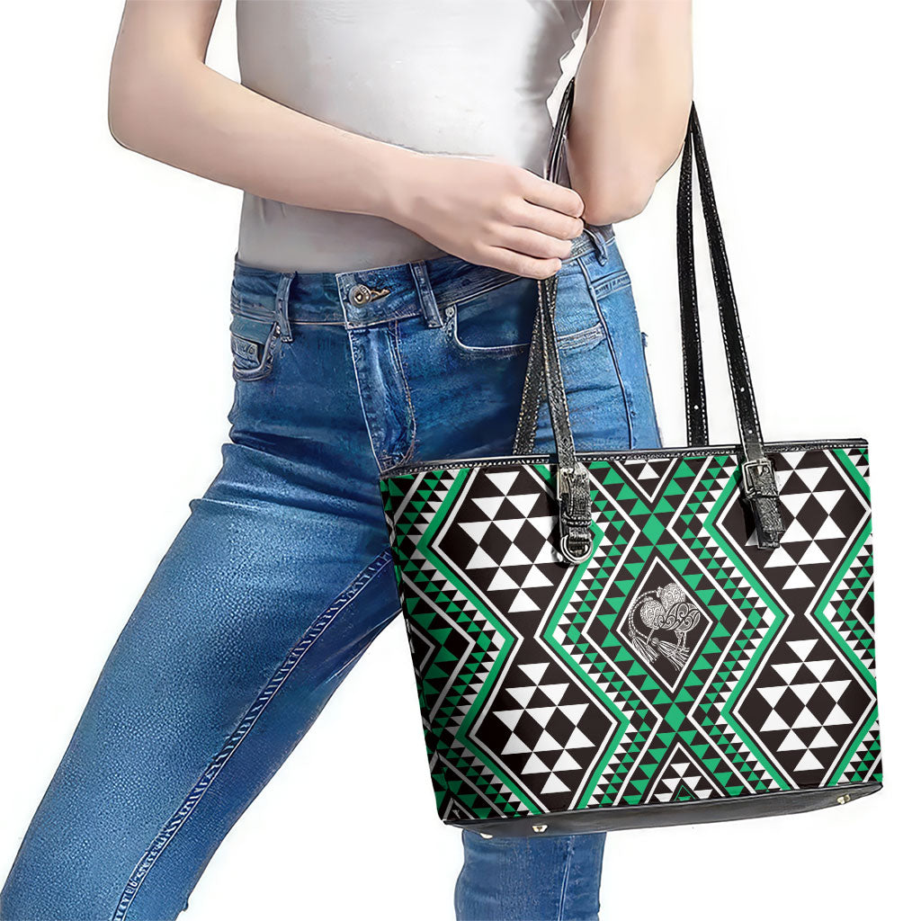 New Zealand Kakariki Taniko Motifs Leather Tote Bag Maori Poi Dance Costume Inspired