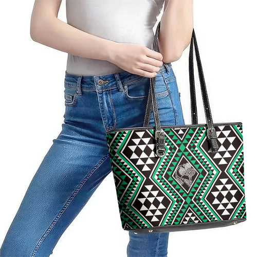 New Zealand Kakariki Taniko Motifs Leather Tote Bag Maori Poi Dance Costume Inspired