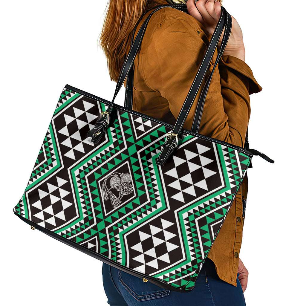 New Zealand Kakariki Taniko Motifs Leather Tote Bag Maori Poi Dance Costume Inspired