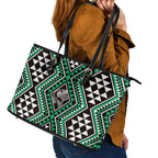 New Zealand Kakariki Taniko Motifs Leather Tote Bag Maori Poi Dance Costume Inspired