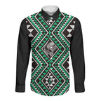 New Zealand Kakariki Taniko Motifs Long Sleeve Button Shirt Maori Poi Dance Costume Inspired