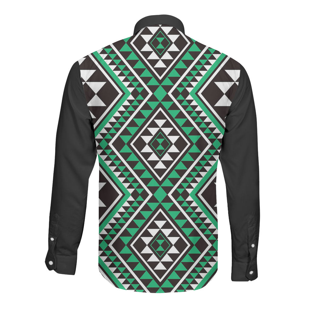 New Zealand Kakariki Taniko Motifs Long Sleeve Button Shirt Maori Poi Dance Costume Inspired