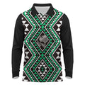 New Zealand Kakariki Taniko Motifs Long Sleeve Polo Shirt Maori Poi Dance Costume Inspired