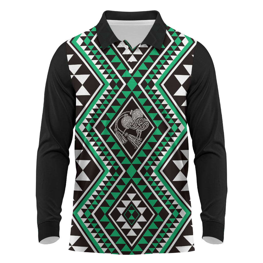 New Zealand Kakariki Taniko Motifs Long Sleeve Polo Shirt Maori Poi Dance Costume Inspired