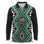 New Zealand Kakariki Taniko Motifs Long Sleeve Polo Shirt Maori Poi Dance Costume Inspired