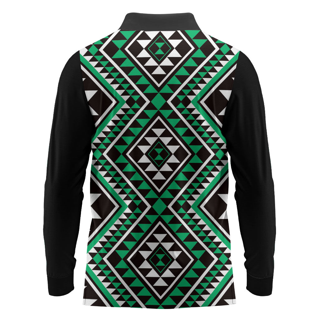 New Zealand Kakariki Taniko Motifs Long Sleeve Polo Shirt Maori Poi Dance Costume Inspired