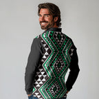 New Zealand Kakariki Taniko Motifs Long Sleeve Polo Shirt Maori Poi Dance Costume Inspired