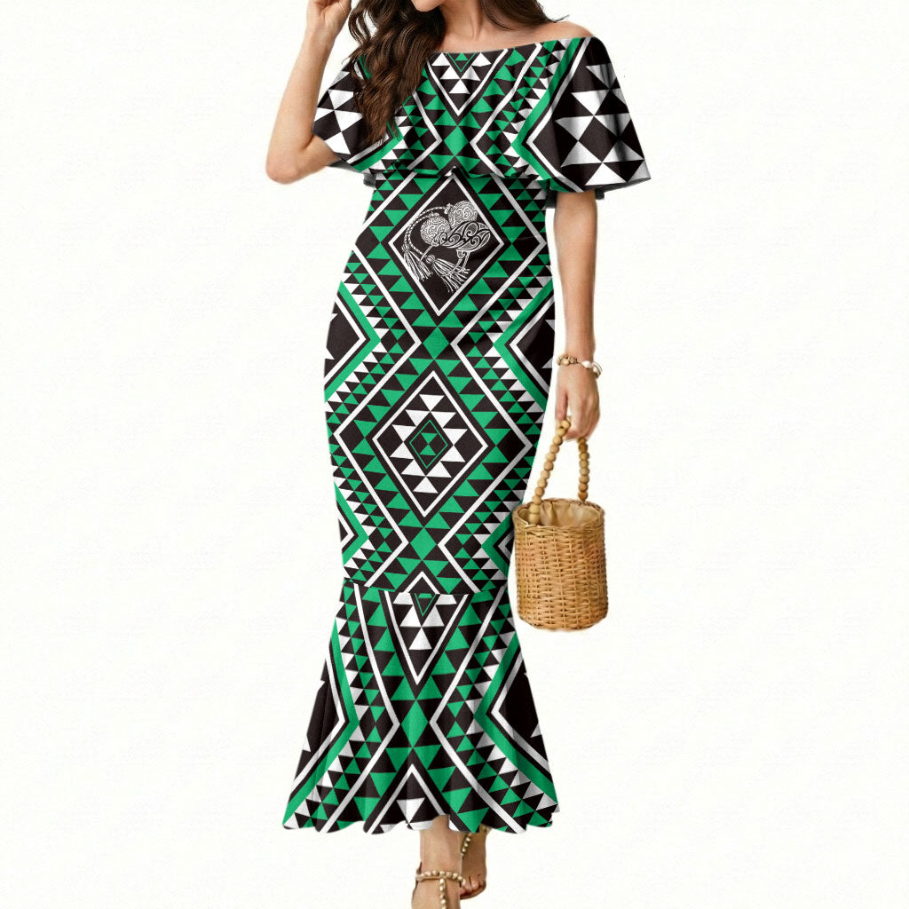New Zealand Kakariki Taniko Motifs Mermaid Dress Maori Poi Dance Costume Inspired