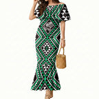 New Zealand Kakariki Taniko Motifs Mermaid Dress Maori Poi Dance Costume Inspired