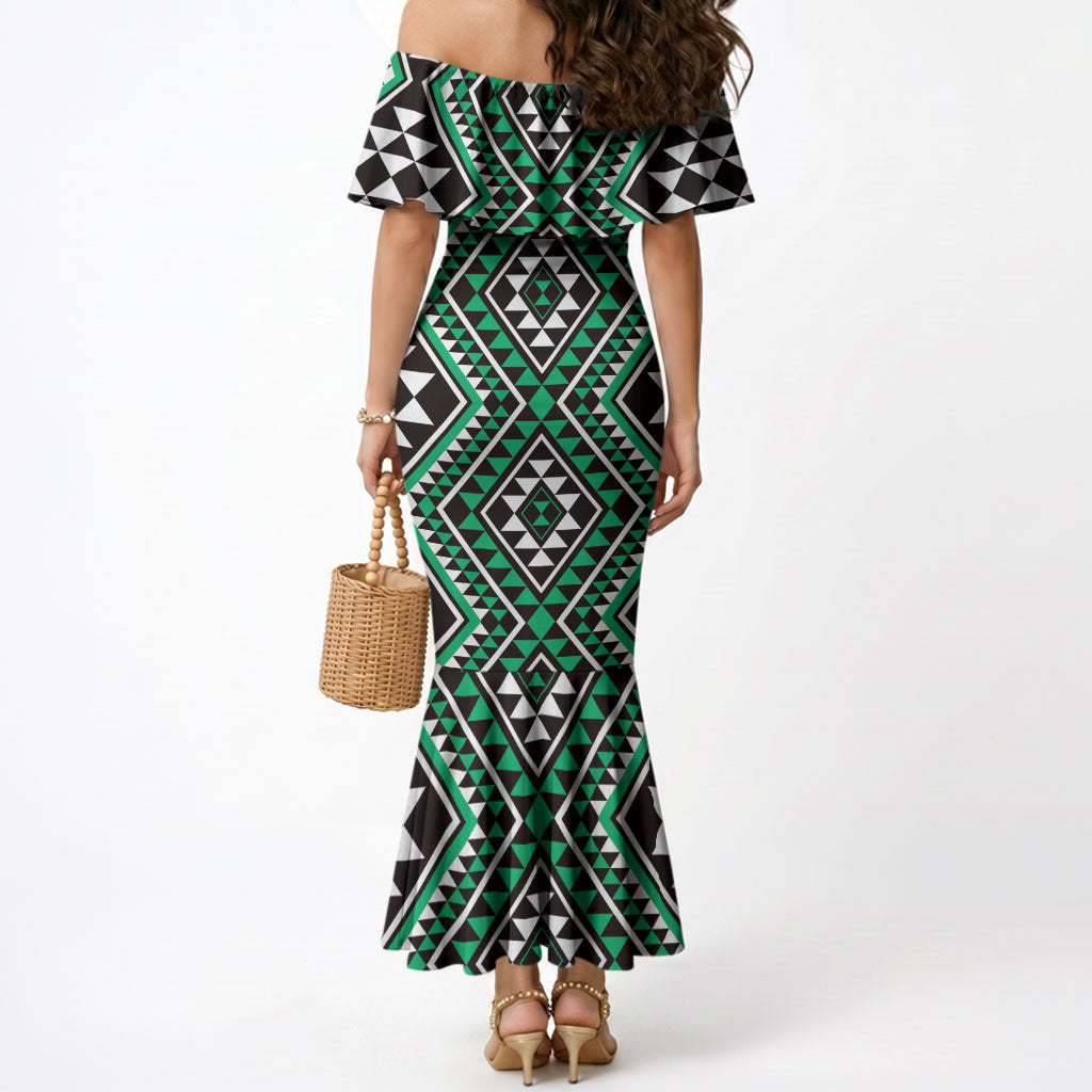 New Zealand Kakariki Taniko Motifs Mermaid Dress Maori Poi Dance Costume Inspired