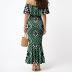 New Zealand Kakariki Taniko Motifs Mermaid Dress Maori Poi Dance Costume Inspired