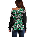 New Zealand Kakariki Taniko Motifs Off Shoulder Sweater Maori Poi Dance Costume Inspired