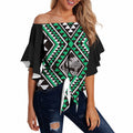 New Zealand Kakariki Taniko Motifs Off Shoulder Wrap Waist Top Maori Poi Dance Costume Inspired