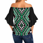 New Zealand Kakariki Taniko Motifs Off Shoulder Wrap Waist Top Maori Poi Dance Costume Inspired