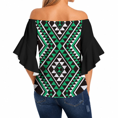 New Zealand Kakariki Taniko Motifs Off Shoulder Wrap Waist Top Maori Poi Dance Costume Inspired