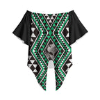 New Zealand Kakariki Taniko Motifs Off Shoulder Wrap Waist Top Maori Poi Dance Costume Inspired