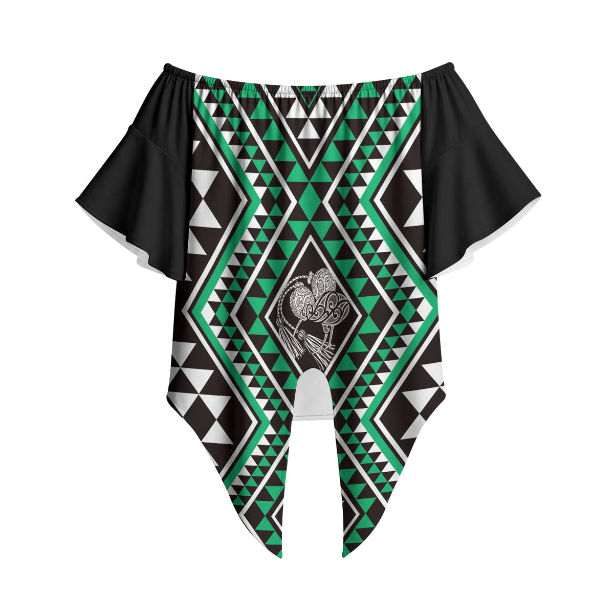 New Zealand Kakariki Taniko Motifs Off Shoulder Wrap Waist Top Maori Poi Dance Costume Inspired