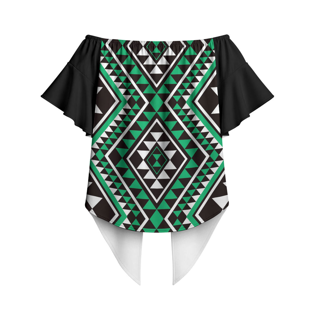 New Zealand Kakariki Taniko Motifs Off Shoulder Wrap Waist Top Maori Poi Dance Costume Inspired