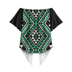 New Zealand Kakariki Taniko Motifs Off Shoulder Wrap Waist Top Maori Poi Dance Costume Inspired