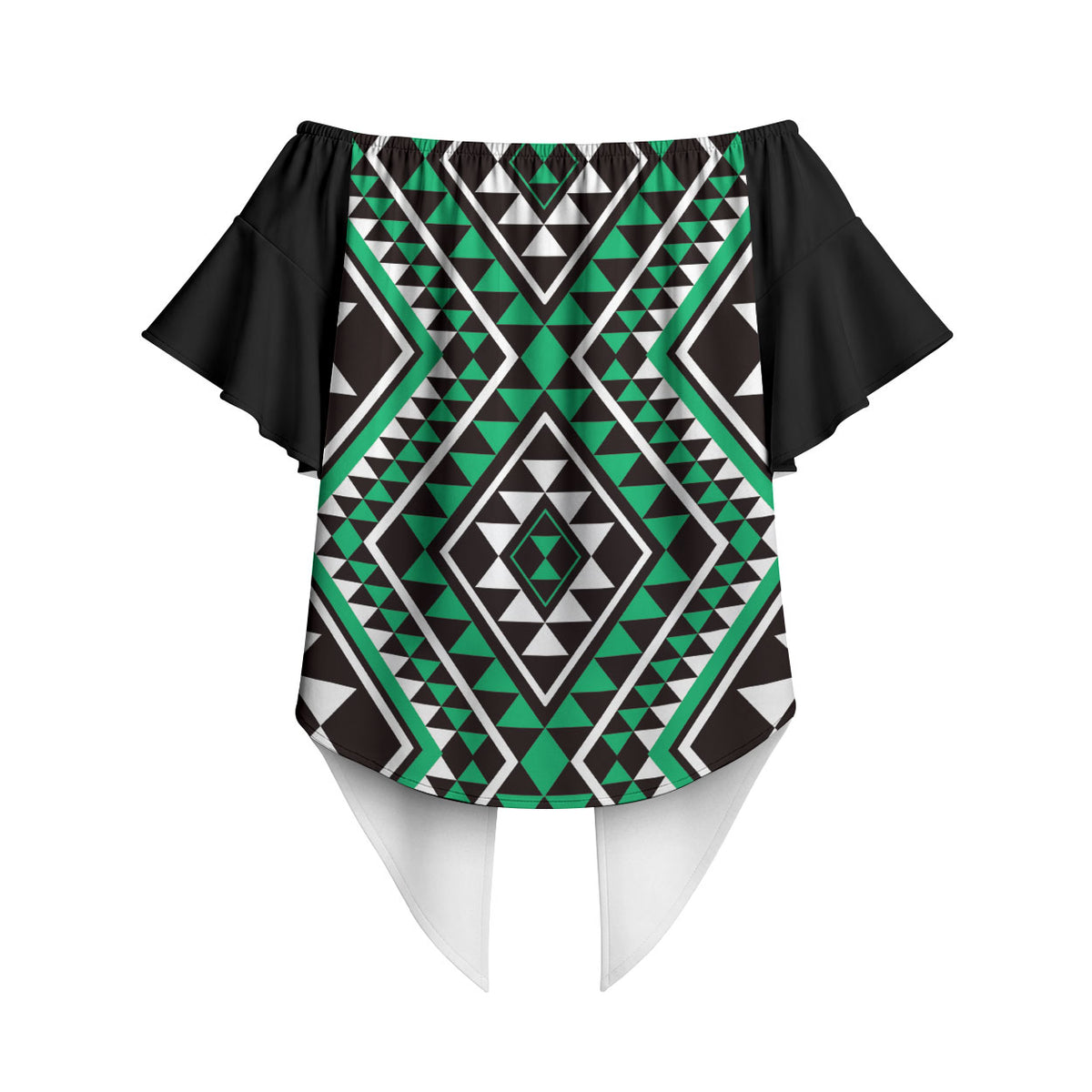 New Zealand Kakariki Taniko Motifs Off Shoulder Wrap Waist Top Maori Poi Dance Costume Inspired