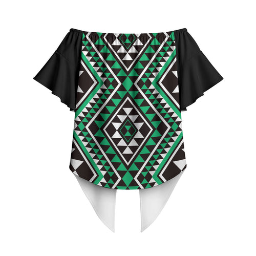 New Zealand Kakariki Taniko Motifs Off Shoulder Wrap Waist Top Maori Poi Dance Costume Inspired