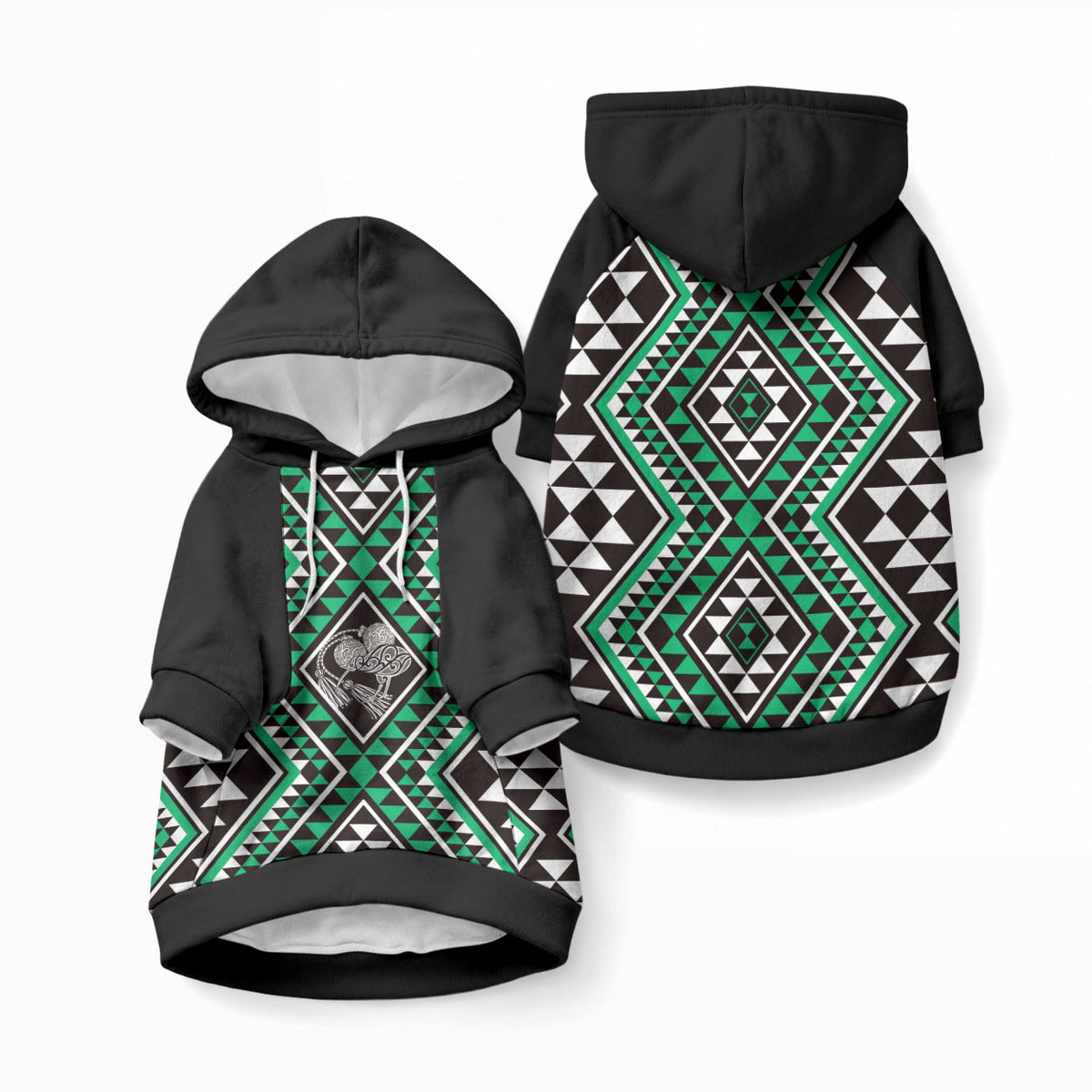 New Zealand Kakariki Taniko Motifs Pet Hoodie Maori Poi Dance Costume Inspired