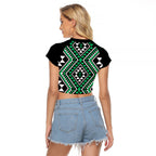 New Zealand Kakariki Taniko Motifs Raglan Cropped T Shirt Maori Poi Dance Costume Inspired