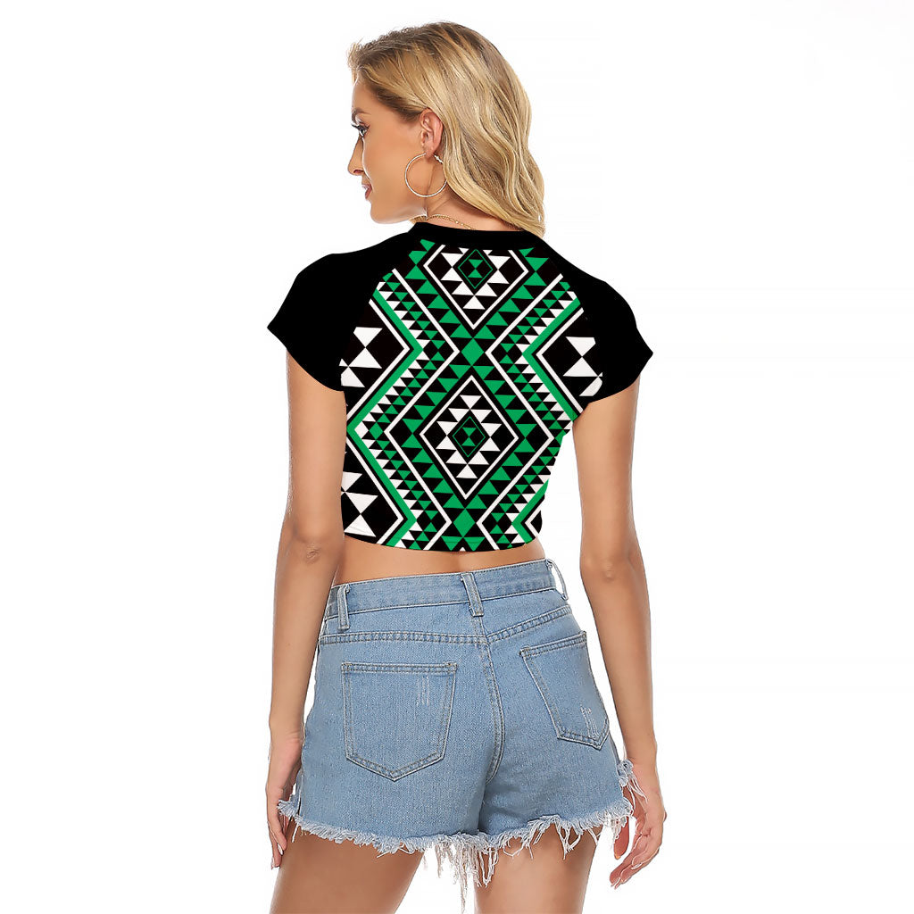 New Zealand Kakariki Taniko Motifs Raglan Cropped T Shirt Maori Poi Dance Costume Inspired